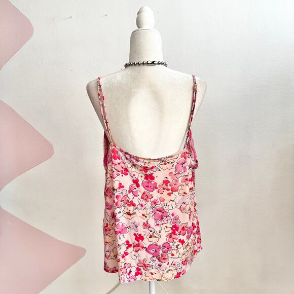 Pink‎ Floral Lace Trim Babydoll Top Y2K 2000s Fairycore Coquette XL - Picture 2 of 6